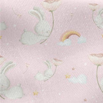 Flying Rabbit Holding Flowers Jersey Backed Fleece