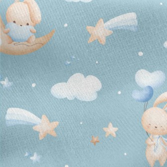 Rabbit Sitting On The Moon Jersey Backed Fleece