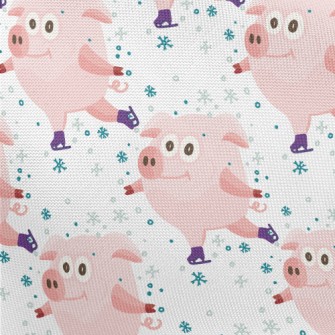 Pink Pig Skating In Winter Pongee