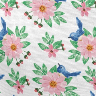 Pink Flowers And Blue Bird Pongee