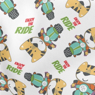 Cute Animals Riding Motorcycle Lightweight Cotton Poplin
