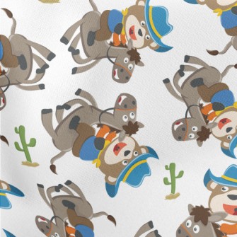Cowboy Riding A Brown Horse Lightweight Cotton Poplin