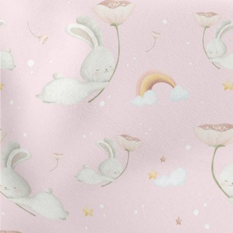 Flying Rabbit Holding Flowers Lightweight Cotton Poplin