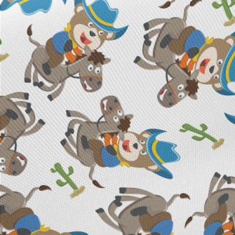 Cowboy Riding A Brown Horse Midweight Cotton Poplin