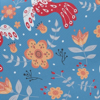 Flowers And Red Birds Midweight Cotton Poplin