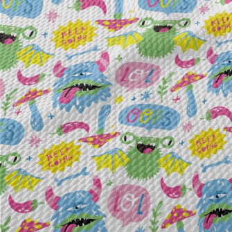 Colorful Cartoon Monsters Birdseye Piqué