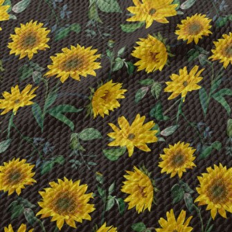 Realistic Hand Drawn Sunflower Birdseye Piqué