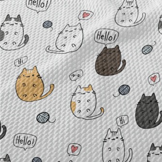 Cute Cartoon Kitten Birdseye Piqué