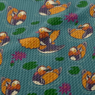 Hand Drawn Mandarin Ducks And  Birdseye Piqué