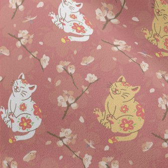 Japanese Cat And Flowers Chiffon