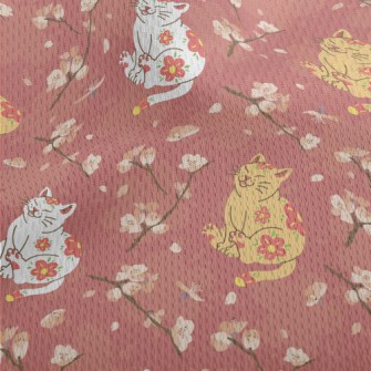 Japanese Cat And Flowers Athletic Mesh Flat Back