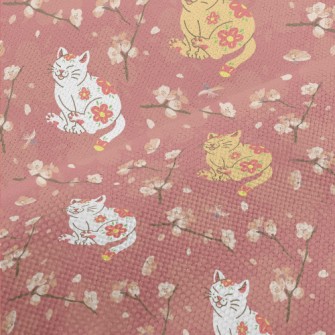 Japanese Cat And Flowers Performance Linen