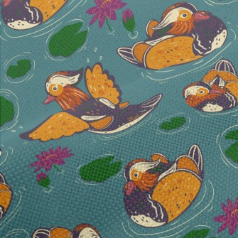 Hand Drawn Mandarin Ducks And  Performance Linen