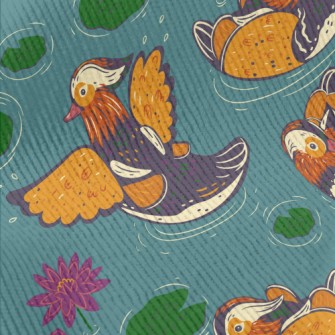 Hand Drawn Mandarin Ducks And  Standard Corduroy