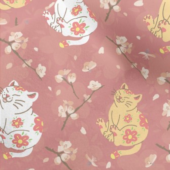 Japanese Cat And Flowers Micro Fleece