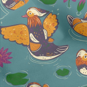 Hand Drawn Mandarin Ducks And  Micro Fleece