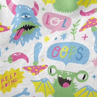 Colorful Cartoon Monsters Minky
