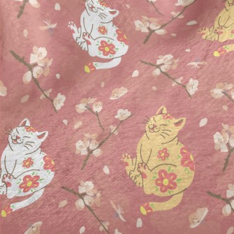 Japanese Cat And Flowers Minky
