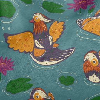 Hand Drawn Mandarin Ducks And  Minky