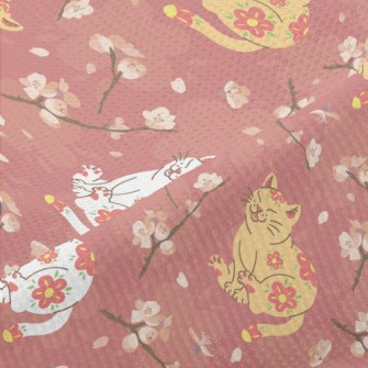 Japanese Cat And Flowers Piqué