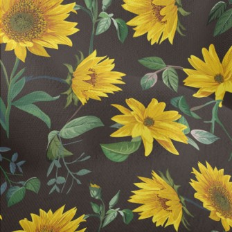 Realistic Hand Drawn Sunflower Lightweight Performance Linen