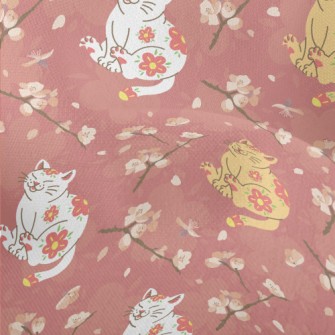 Japanese Cat And Flowers Lightweight Performance Linen