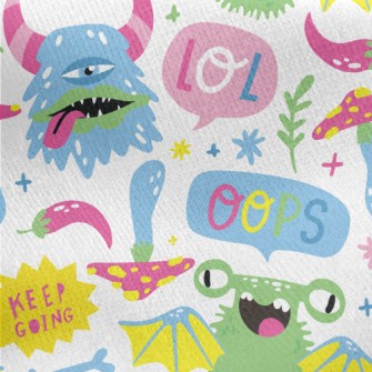 Colorful Cartoon Monsters Jersey Backed Fleece