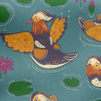 Hand Drawn Mandarin Ducks And  Jersey Backed Fleece