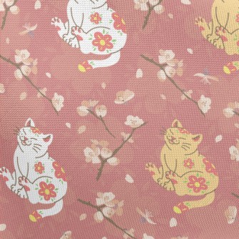 Japanese Cat And Flowers Pongee