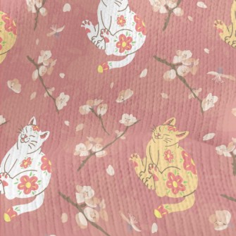 Japanese Cat And Flowers Stretch Jersey