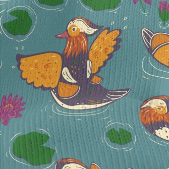 Hand Drawn Mandarin Ducks And  Stretch Jersey