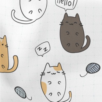 Cute Cartoon Kitten Lightweight Cotton Poplin