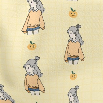 Cute Girl Illustration Lightweight Cotton Poplin