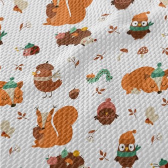 Animals In Autumn Warm Clothin Birdseye Piqué