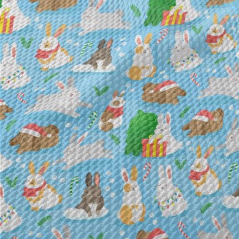 Cartoon Christmas Bunny Birdseye Piqué