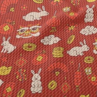Cute Rabbit Year Illustration Birdseye Piqué