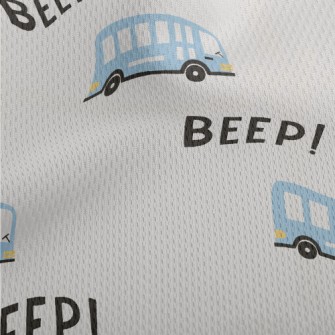 Hand Drawn Blue Bus Athletic Mesh Flat Back