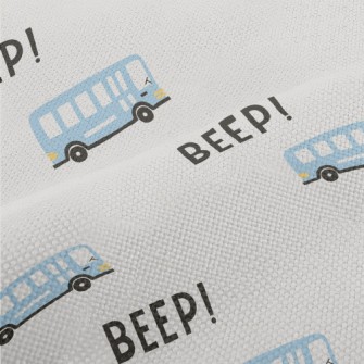 Hand Drawn Blue Bus Performance Linen