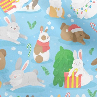 Cartoon Christmas Bunny Micro Fleece