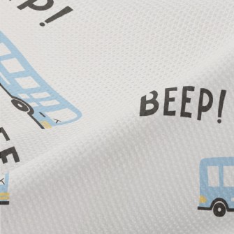 Hand Drawn Blue Bus Piqué