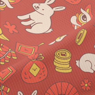 Cute Rabbit Year Illustration Piqué