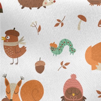 Animals In Autumn Warm Clothin Jersey Backed Fleece