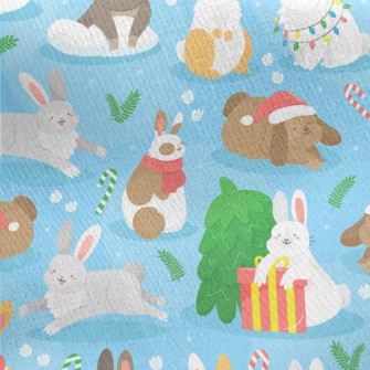 Cartoon Christmas Bunny Jersey Backed Fleece
