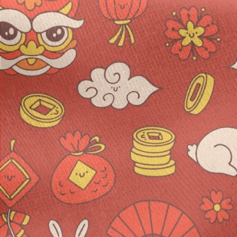 Cute Rabbit Year Illustration Jersey Backed Fleece