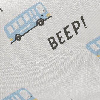 Hand Drawn Blue Bus Midweight Cotton Poplin