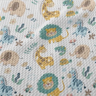 African Animals Playing Togeth Birdseye Piqué