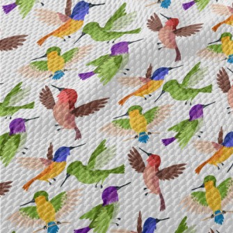 Colorful Hummingbird Flying Birdseye Piqué