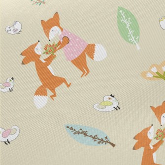 Sweet Happy Couple Foxes Twill