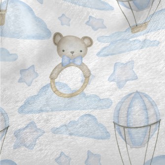 Hot Air Balloon In Blue Sky Wi Minky