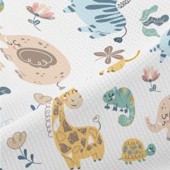 African Animals Playing Togeth Piqué